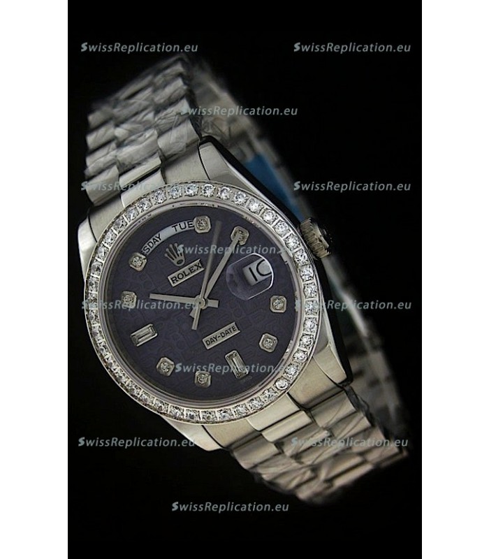 Rolex Day Date Just Japanese Replica Watch in Printed Purple Dial