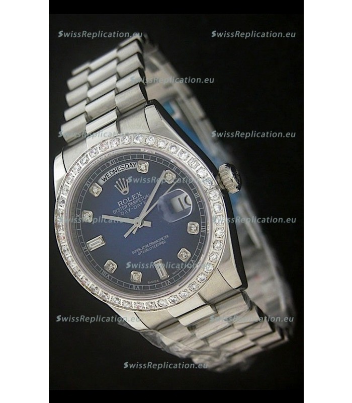 Rolex Day Date Just Japanese Replica Watch in Dark Blue Dial