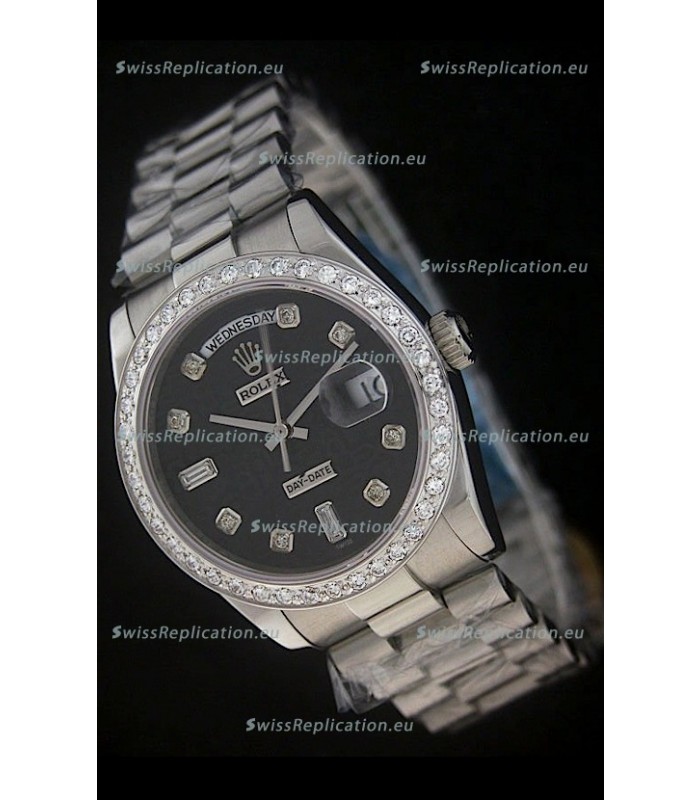 Rolex Day Date Just Japanese Replica Watch in Black Dial
