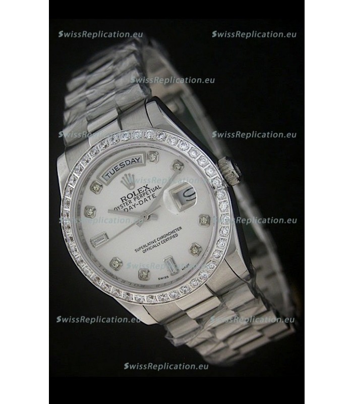 Rolex Day Date Just Japanese Replica Watch in White Dial 