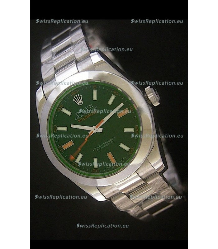 Rolex Oyster Perpetual Milgauss Swiss Replica Stainless Steel Watch in Black Dial