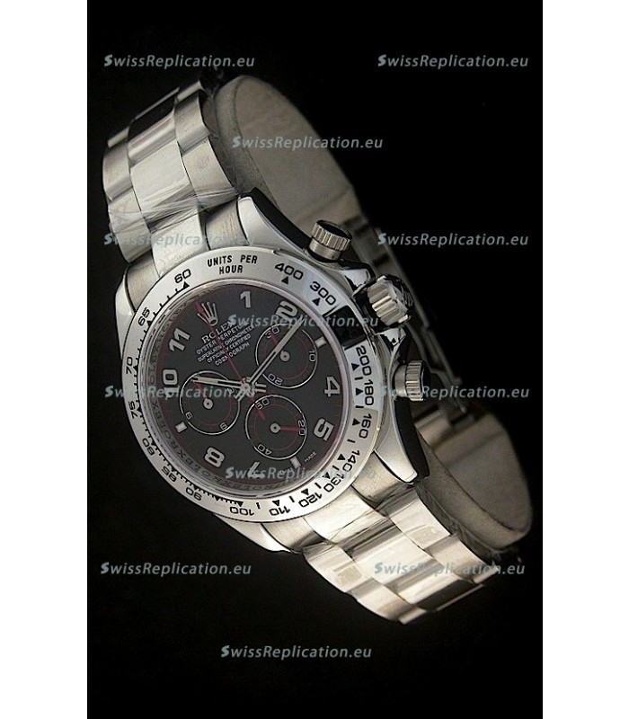 Rolex Daytona Cosmograph Swiss Replica Stainless Steel Watch in Black Dial