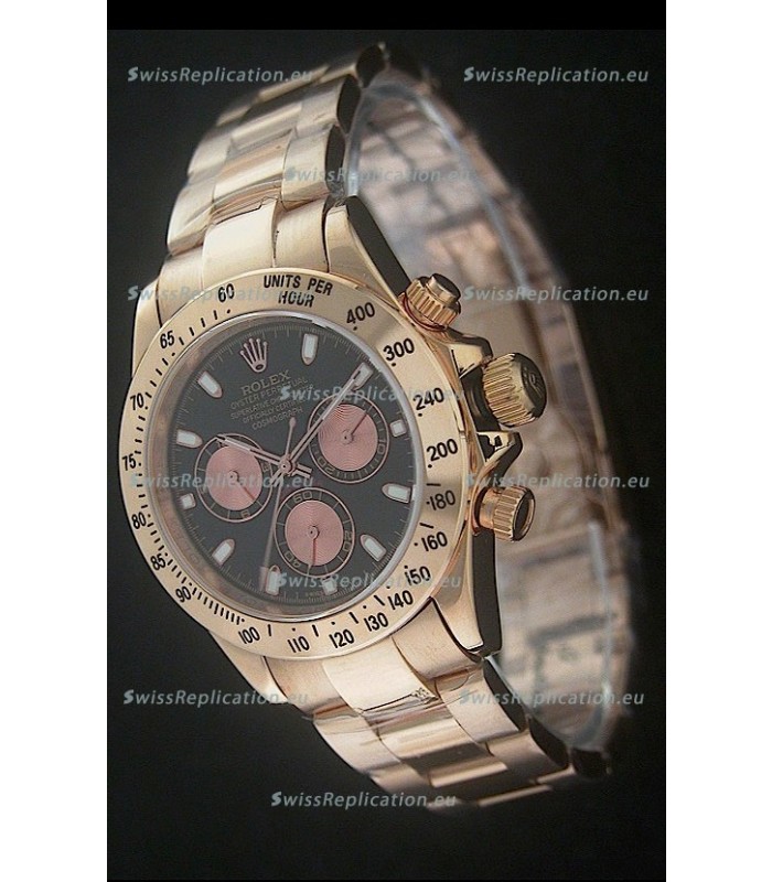 Rolex Daytona Cosmograph Swiss Replica Yellow Gold Watch in Black Dial