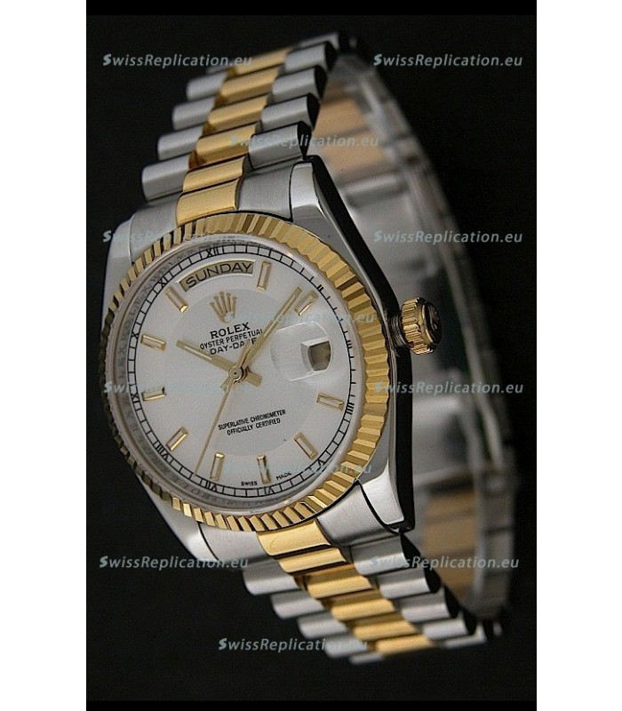 Rolex Day Date Just Japanese Replica Two Tone Gold Watch in White Dial