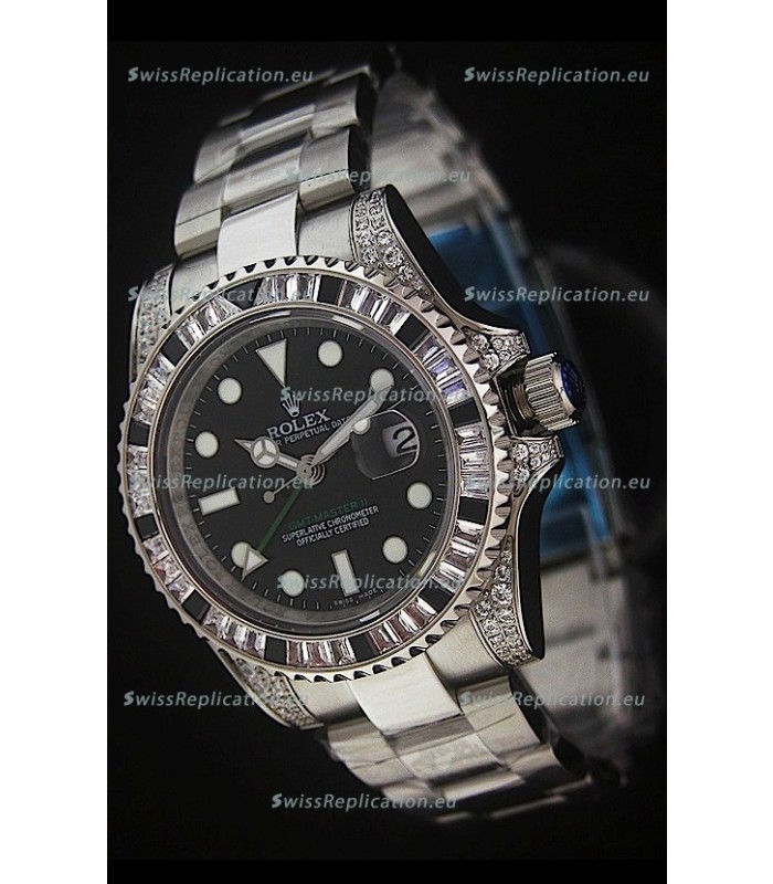 Rolex Pro-Hunter GMT Master II Swiss Replica Steel Watch in Diamond Bezel