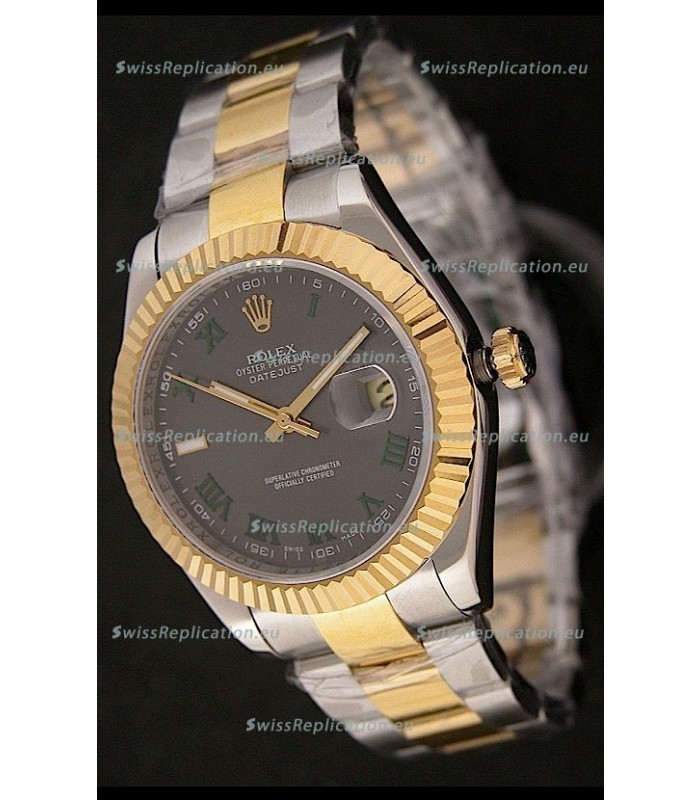 Rolex Day Date Just Japanese Replica Two Tone Gold Watch in Grey Dial