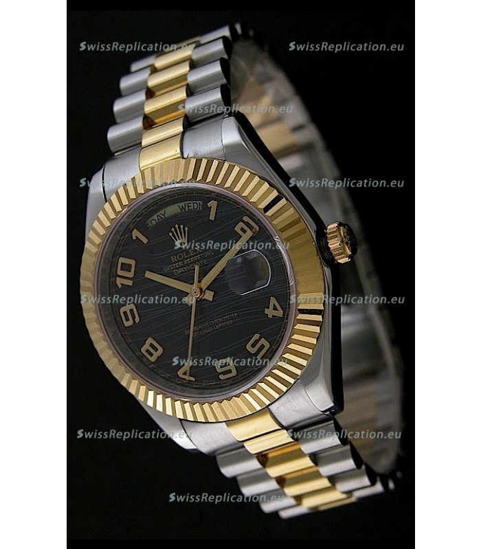 Rolex Datejust Swiss Replica Two Tone Yellow Gold Watch in Black Dial