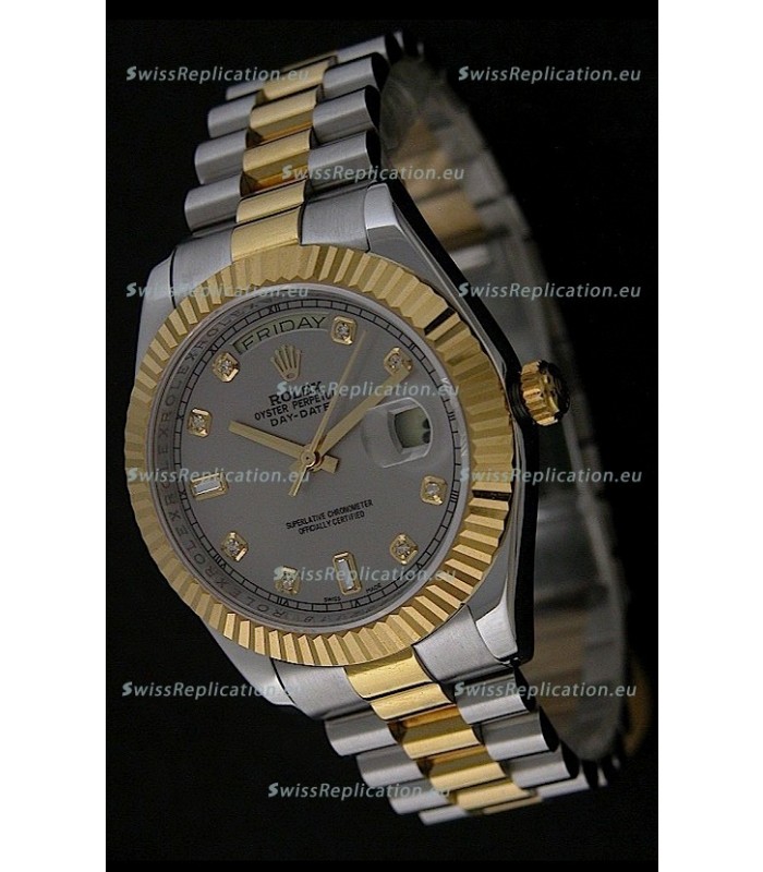 Rolex Day Date Just swiss Replica Two Tone Gold Watch in Grey Dial