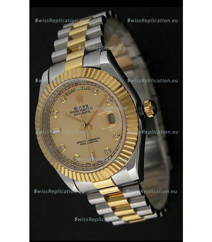Rolex Day Date Just swiss Replica Two Tone Gold Watch in Golden Dial