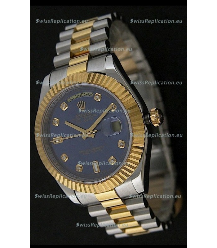 Rolex Day Date Just Japanese Replica Two Tone Gold Watch in Light Blue Dial 