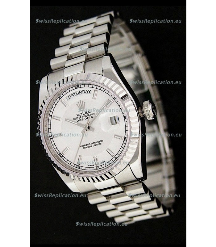 Rolex Day Date Just swiss Replica Silver White Watch 