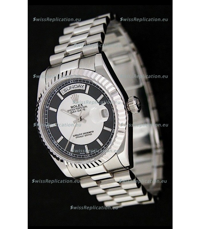 Rolex Day Date Just Japanese Replica Watch in Black & White Dial
