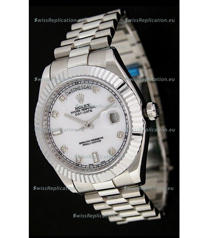 Rolex Oyster Perpetual Day Date Swiss Replica Watch in White Mother of Pearl Dial