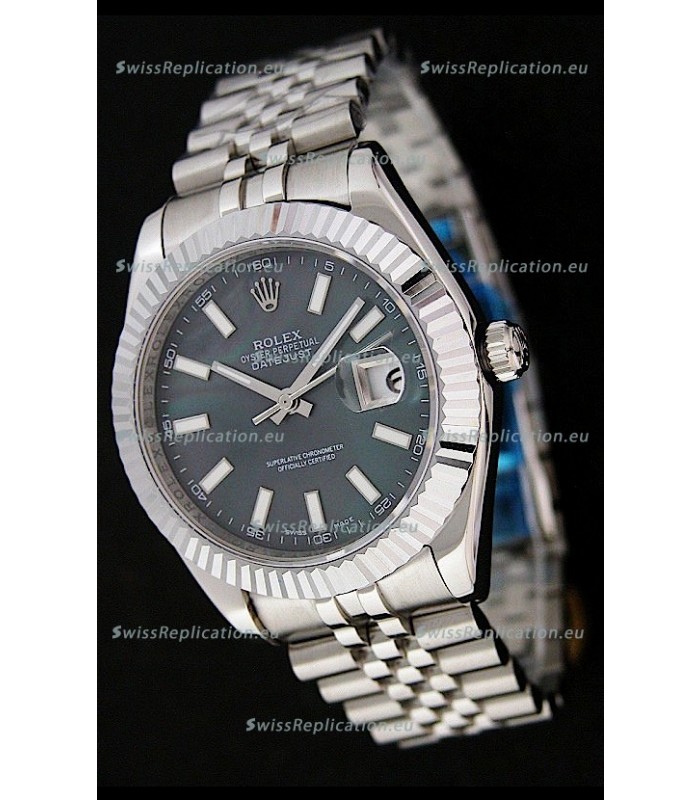 Rolex DateJust Japanese Replica Watch in Black Mother of Pearl Dial