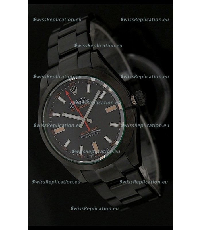 Rolex White Milgauss Black-Out Swiss Replica Watch in Orange Markers