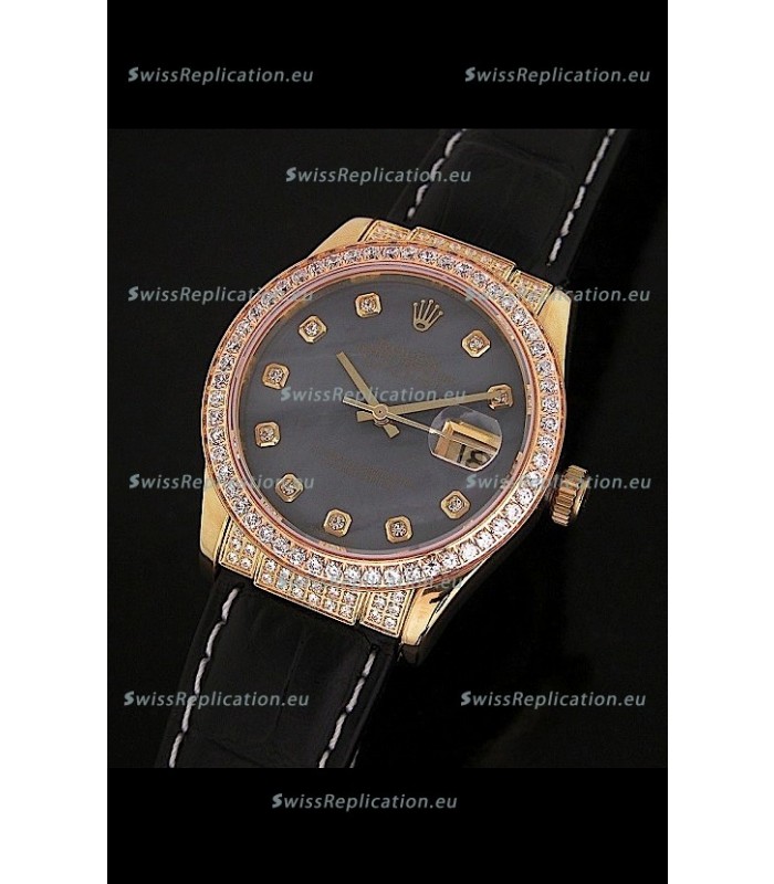 Rolex DateJust Swiss Mens Replica Yellow Gold Watch in Colorful Mother of Pearl Dial