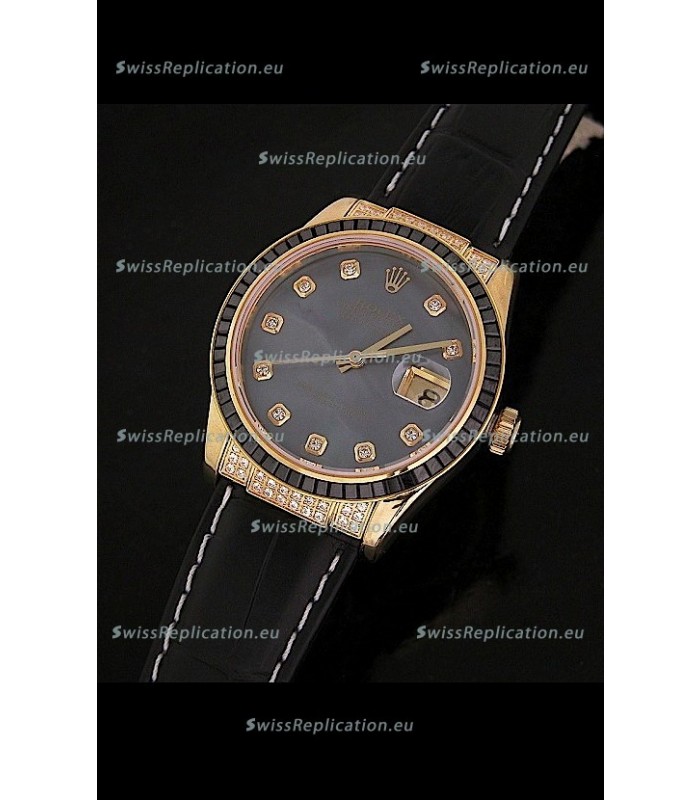 Rolex DateJust Swiss Mens Replica Yellow Gold Watch in Diamond Markers