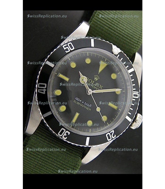Rolex Submariner Swiss Replica Watch in Domed Crystal Green Nylon Strap