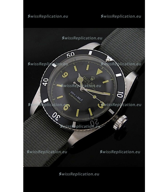 Rolex Submariner Swiss Replica Watch in Domed Crystal Grey Nylon Strap