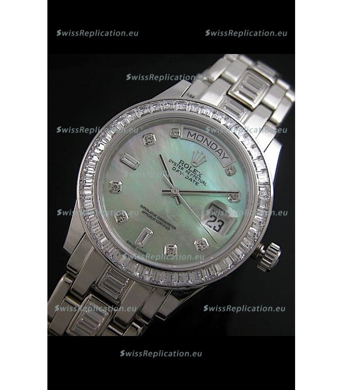 Rolex Oyster Perpetual Day Date Swiss Replica Watch in Green Mother of Pearl Dial 