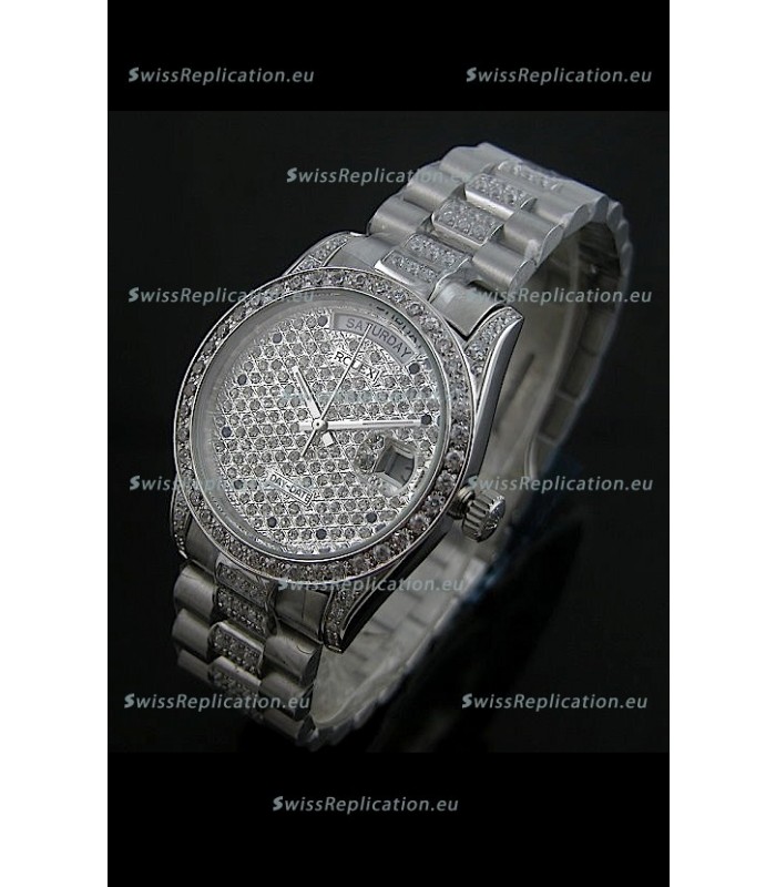 Rolex Day Date Japanese Automatic Replica Watch in Diamonds Dial