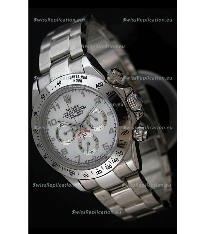 Rolex Daytona Cosmograph Swiss Replica Stainless Steel Watch in White Dial