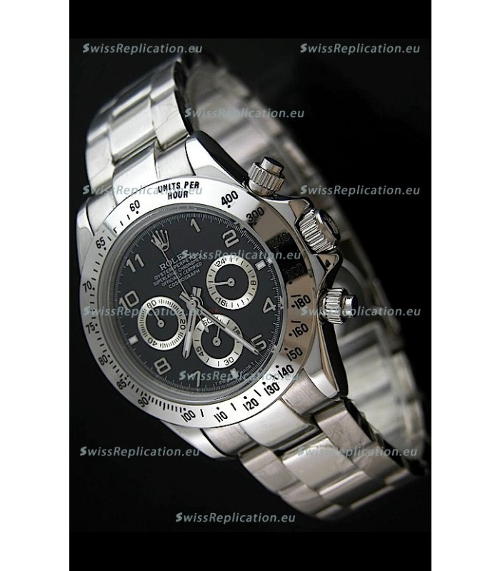 Rolex Daytona Cosmograph Swiss Replica Stainless Steel Watch in Black Dial