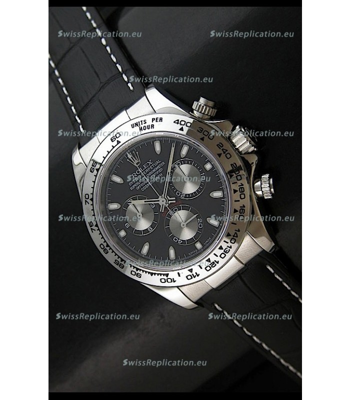 Rolex Daytona Cosmograph Swiss Replica Stainless Steel Watch in Black Dial