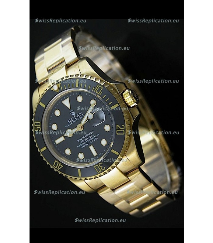 Rolex Submariner Swiss Gold Watch in Black Dial with Ceramic Bezel