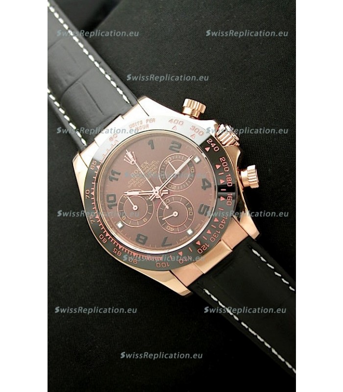Rolex Daytona Cosmograph Swiss Rose Gold Replica Watch in Brown Dial