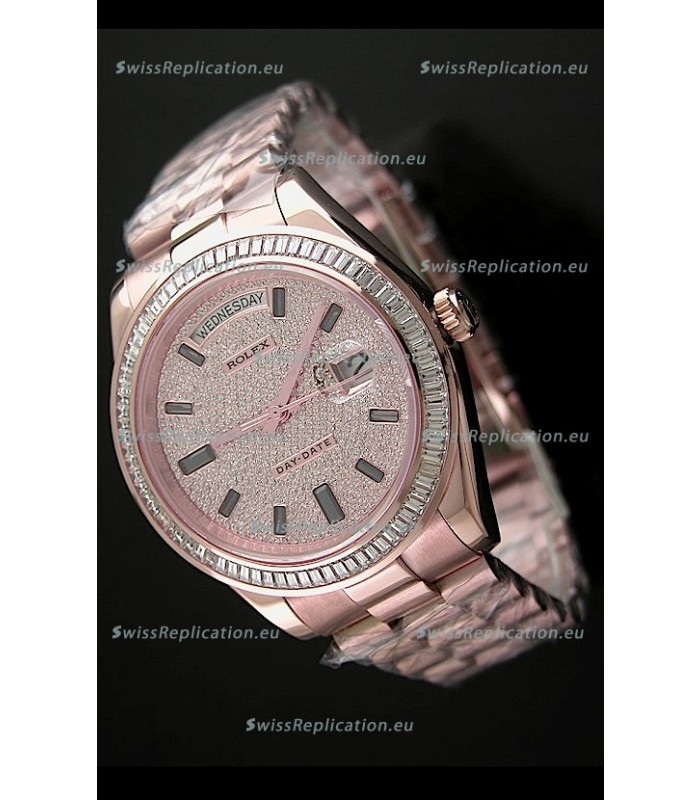 Rolex Day Date Japanese Automatic Rose Gold Watch in Diamond Bezel