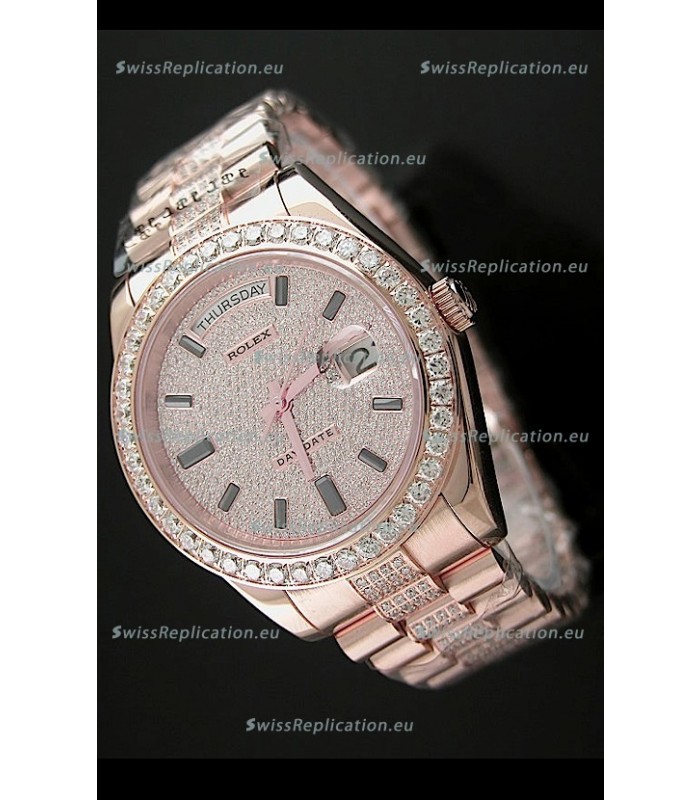 Rolex Day Date Japanese Automatic Rose Gold Watch in Ruby Stick Markers