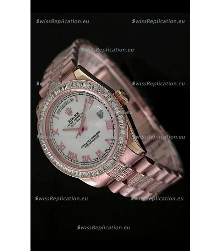 Rolex Oyster Perpetual Day Date Swiss Rose Gold Automatic Watch in Roman Markers