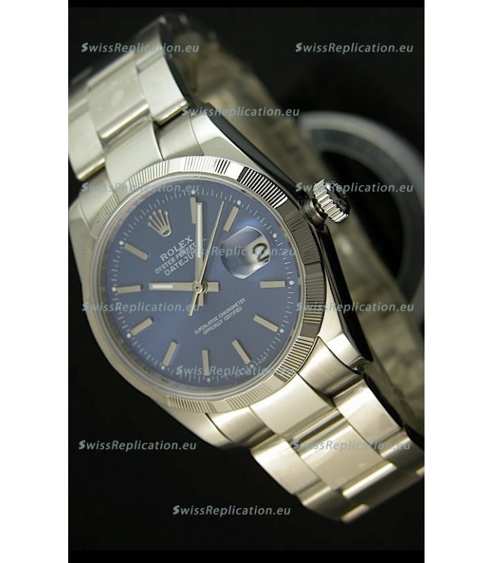 Rolex Replica Datejust Swiss Watch in Blue Dial with Stick Markers
