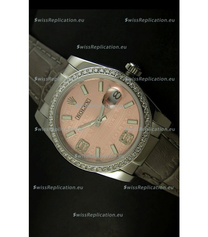Rolex Replica Datejust Swiss Replica Watch - 37MM - Champange Dial/Grey Strap
