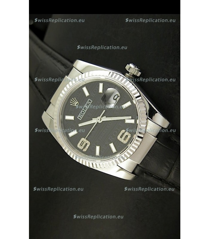 Rolex Replica Datejust Swiss Replica Watch - 37MM - Black Dial/Strap
