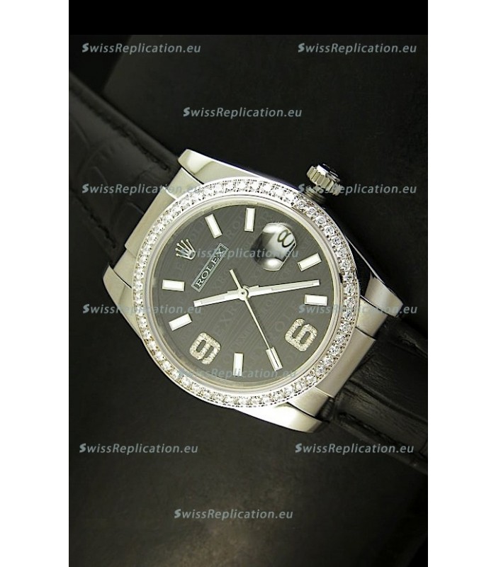 Rolex Replica Datejust Swiss Replica Watch - 37MM - Black Dial/Strap