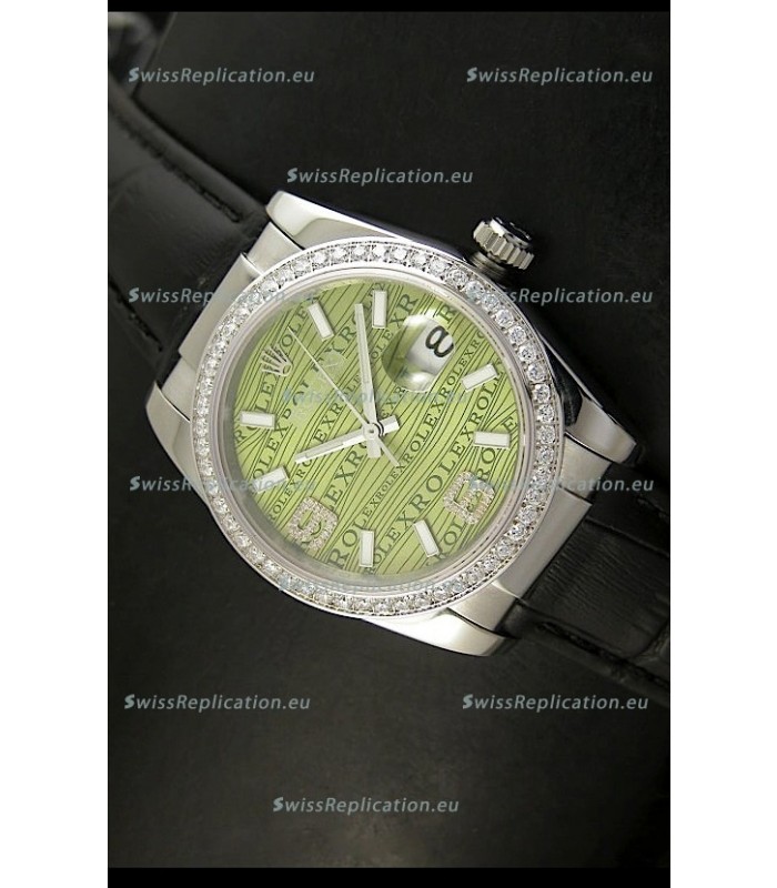 Rolex Replica Datejust Swiss Replica Watch - 37MM - Black Strap Green Dial