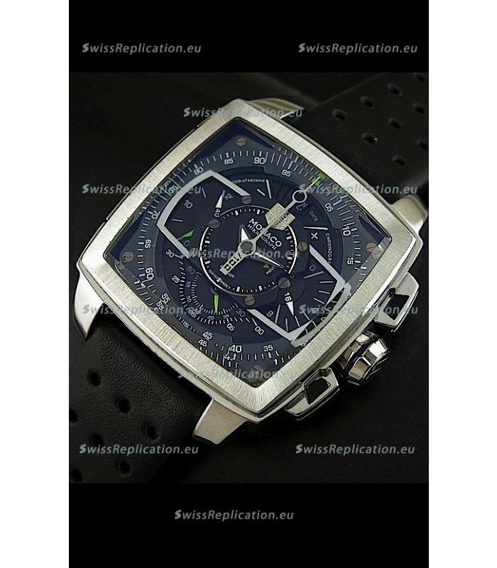 Tag Heuer Monaco Mikrograph Japanese Replica Watch in Black/Green Strap