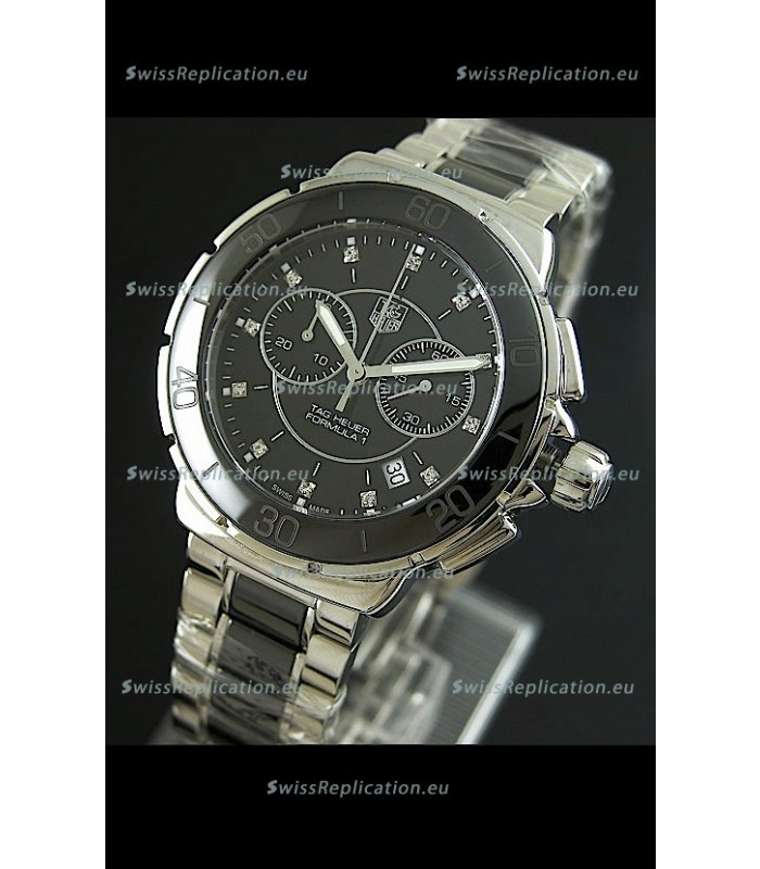 Tag Heuer Formula 1 Chronograph Swiss Replica Ceramic Ladies Watch in Black Bezel