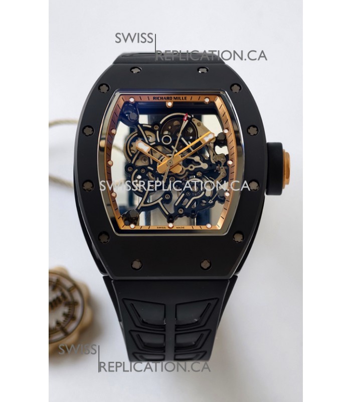 Richard Mille RM055 FREE SPRUNG MVMNT Black Ceramic Rose Gold Inner Bezel Super Clone Watch 