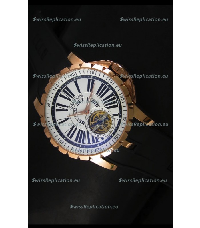 Roger Dubuis Excalibur Tourbillon Watch - Rose Gold Plating White Dial