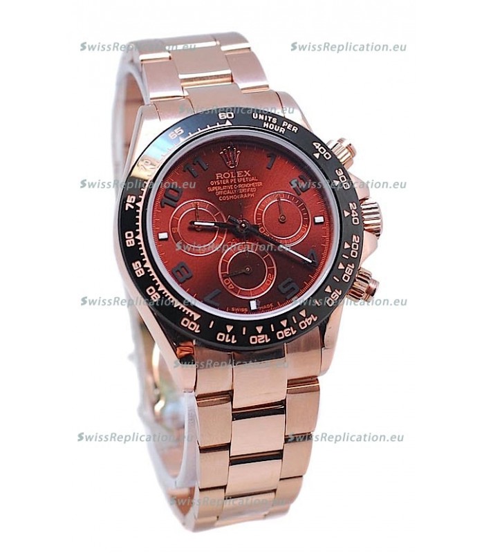 Rolex Daytona Chronograph MonoBloc Cerachrom Bezel Swiss Replica Rose Gold Plated Watch
