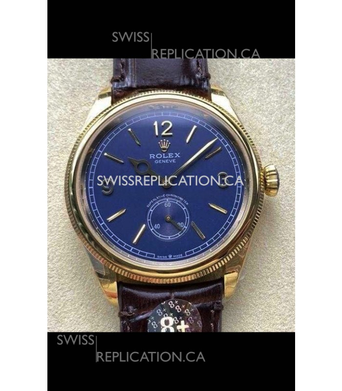 Rolex 1908 Perpetual in Yellow Gold Casing Blue Dial Swiss Replica Watch 