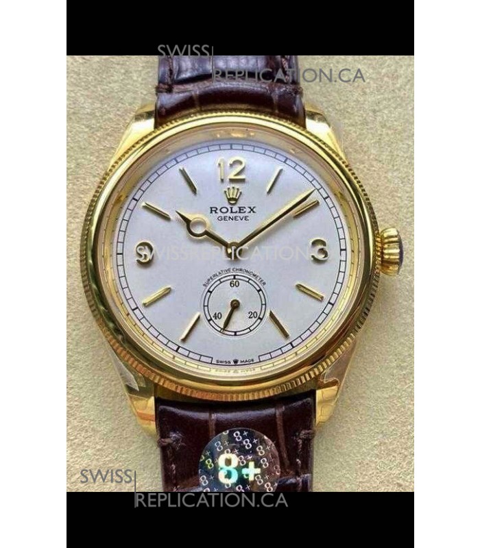 Rolex 1908 Perpetual in Yellow Gold Casing White Dial Swiss Replica Watch 