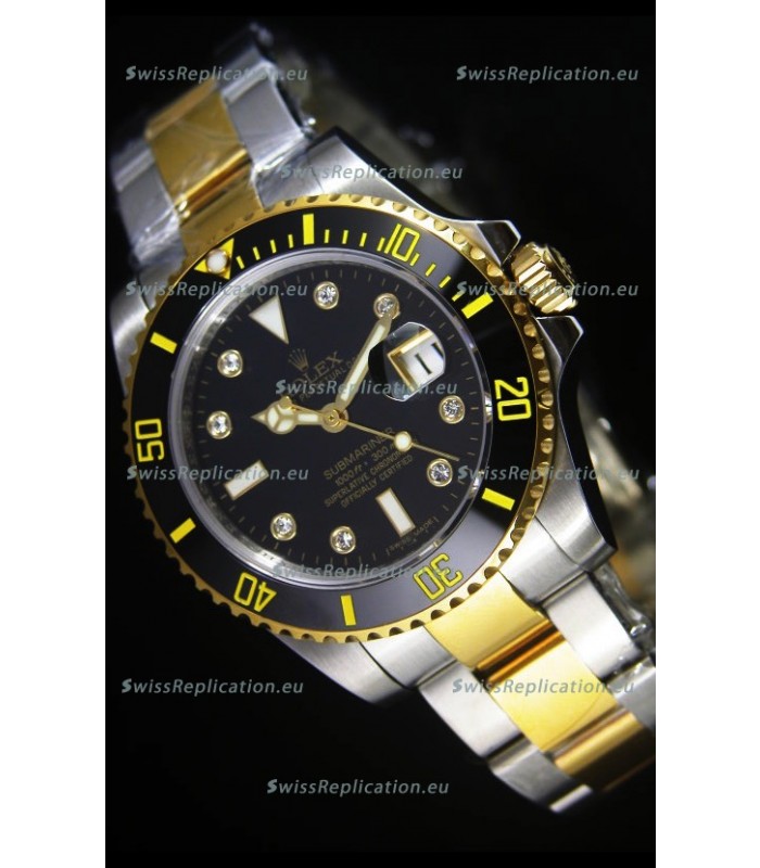 Rolex Submariner Swiss Watch in Black Dial Diamonds Hour Markers