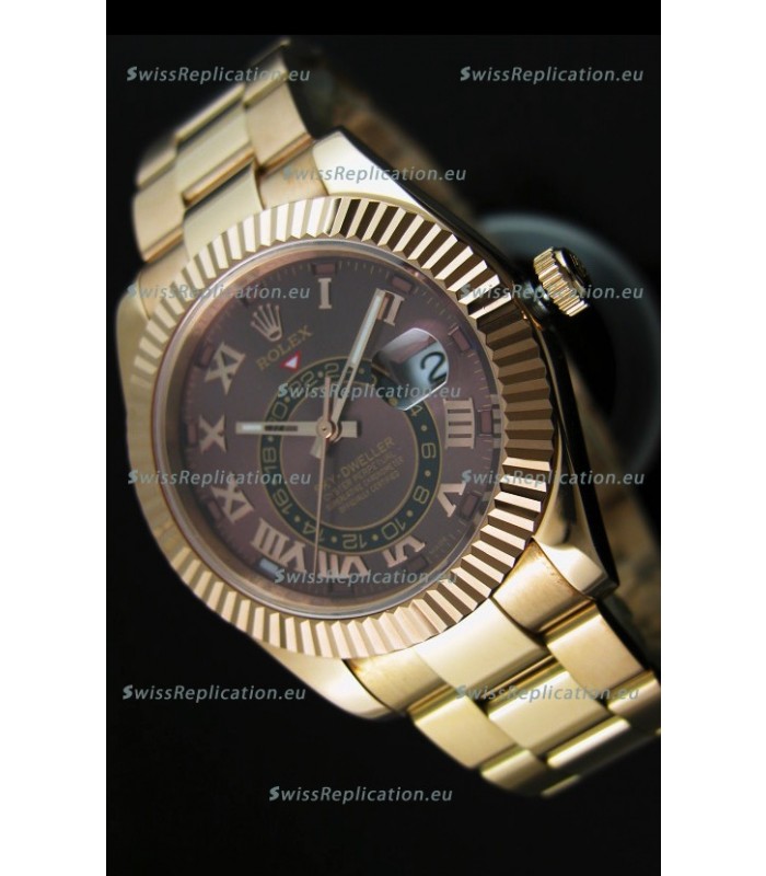 Rolex Sky-Dweller 18K Yellow Gold Watch in Brown Dial Roman Numerals