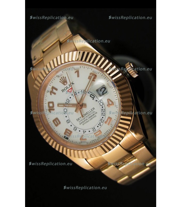 Rolex Sky-Dweller 18K Rose Gold Watch in White Dial Arabic Numerals