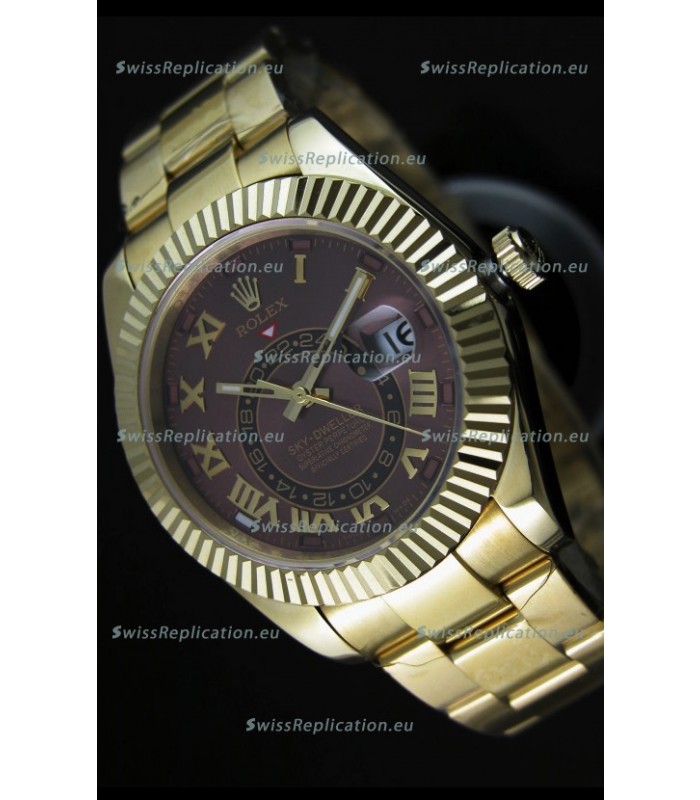 Rolex Sky-Dweller 18K Yellow Gold Watch in Brown Dial Roman Numerals
