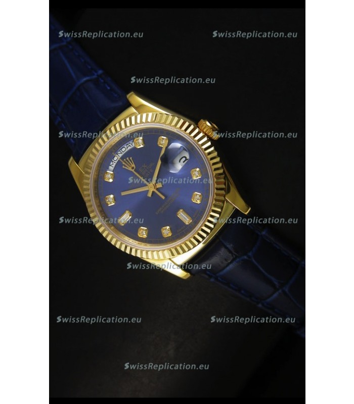 Rolex Day Date 36MM Yellow Gold Swiss Replica Watch - Dark Blue Dial